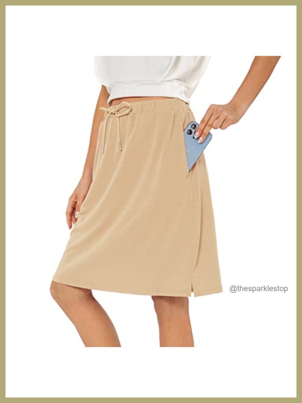 Women's Athletic Skort with Pockets, Knee Length Drawstring Golf Tennis Skirt